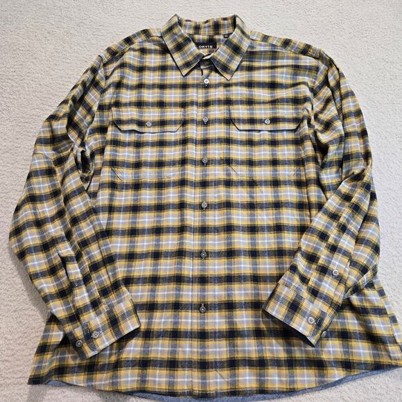 Orvis Active Fit Men's XL Long Sleeve Button-down Flannel Shirt Yellow Plaid - Picture 1 of 13